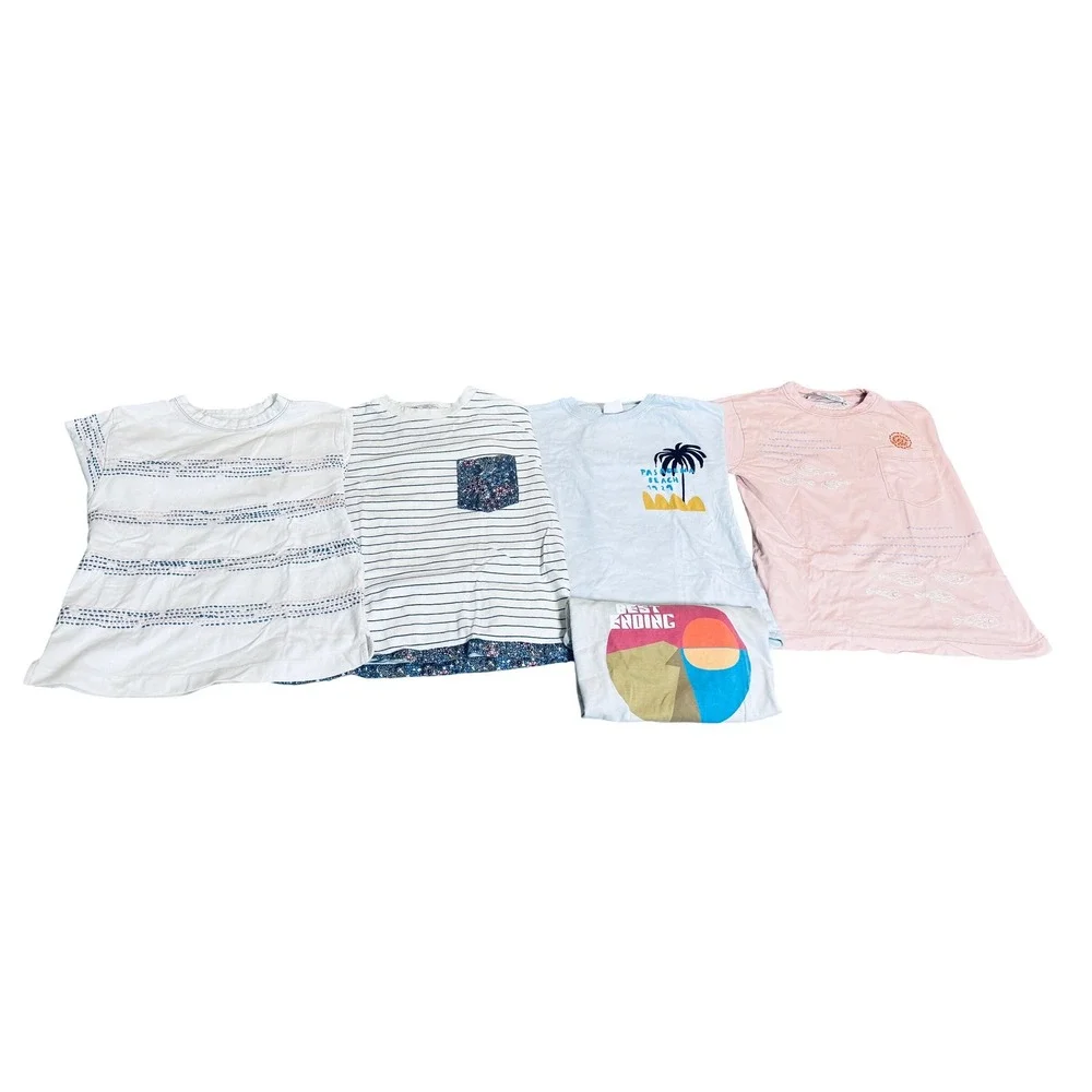 Zara 5 Shirts Bundle SZ 6 Boy Crew Neck Cotton‎ Embroidered Pocket Spring Summer